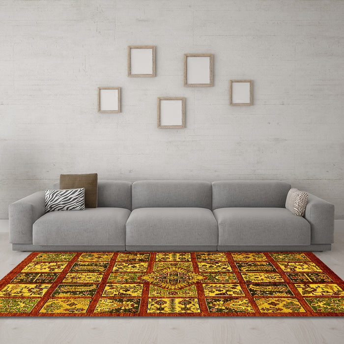 Machine Washable Abstract Yellow Modern Rug in a Living Room, wshabs608yw