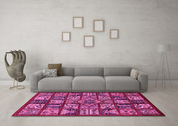 Machine Washable Abstract Pink Modern Rug in a Living Room, wshabs608pnk