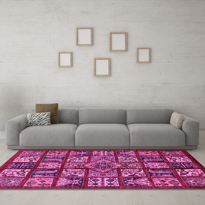 Machine Washable Abstract Pink Modern Rug in a Living Room, wshabs608pnk