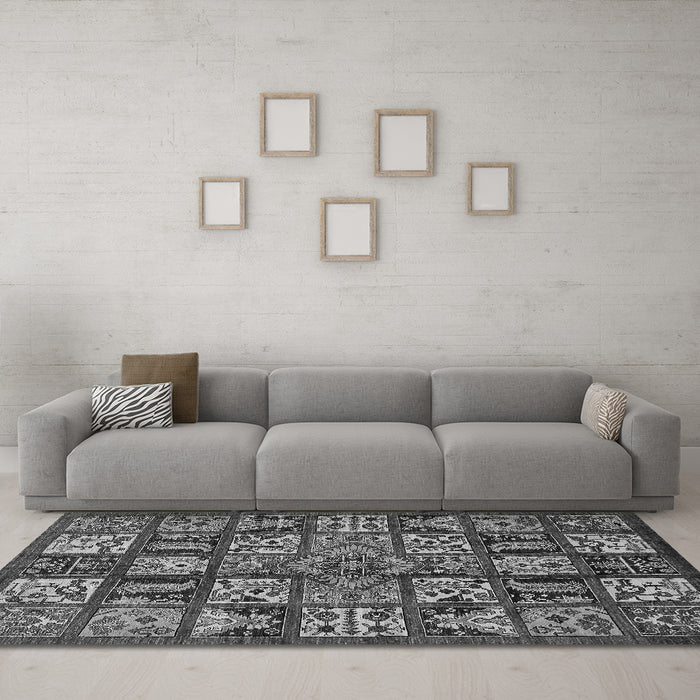 Machine Washable Abstract Gray Modern Rug in a Living Room,, wshabs608gry