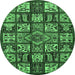 Round Machine Washable Abstract Emerald Green Modern Area Rugs, wshabs608emgrn