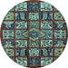 Round Abstract Light Blue Modern Rug, abs608lblu