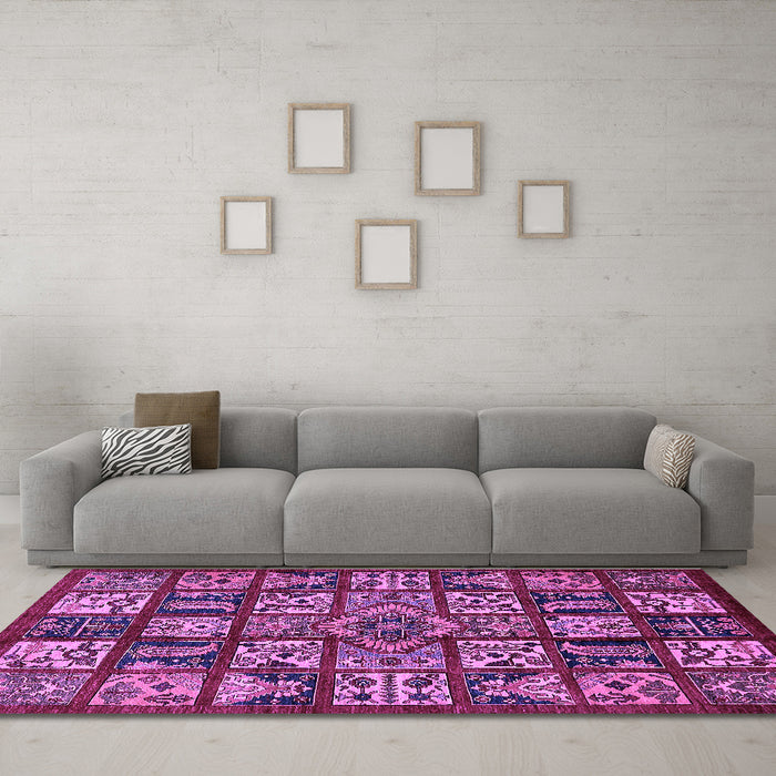 Machine Washable Abstract Purple Modern Area Rugs in a Living Room, wshabs608pur