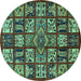 Round Machine Washable Abstract Turquoise Modern Area Rugs, wshabs608turq