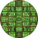 Round Machine Washable Abstract Green Modern Area Rugs, wshabs608grn