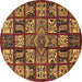 Round Machine Washable Abstract Brown Modern Rug, wshabs608brn