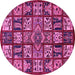 Round Machine Washable Abstract Pink Modern Rug, wshabs608pnk