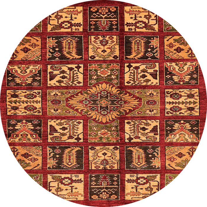 Round Machine Washable Abstract Orange Modern Area Rugs, wshabs608org