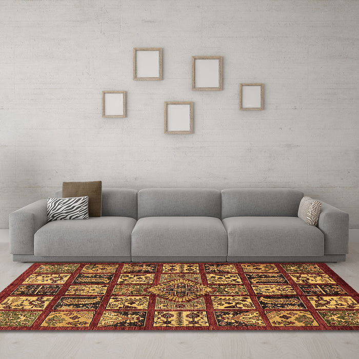 Machine Washable Abstract Brown Modern Rug in a Living Room,, wshabs608brn