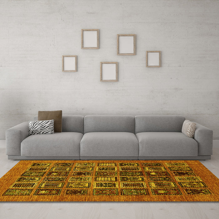 Machine Washable Abstract Yellow Modern Rug in a Living Room, wshabs609yw