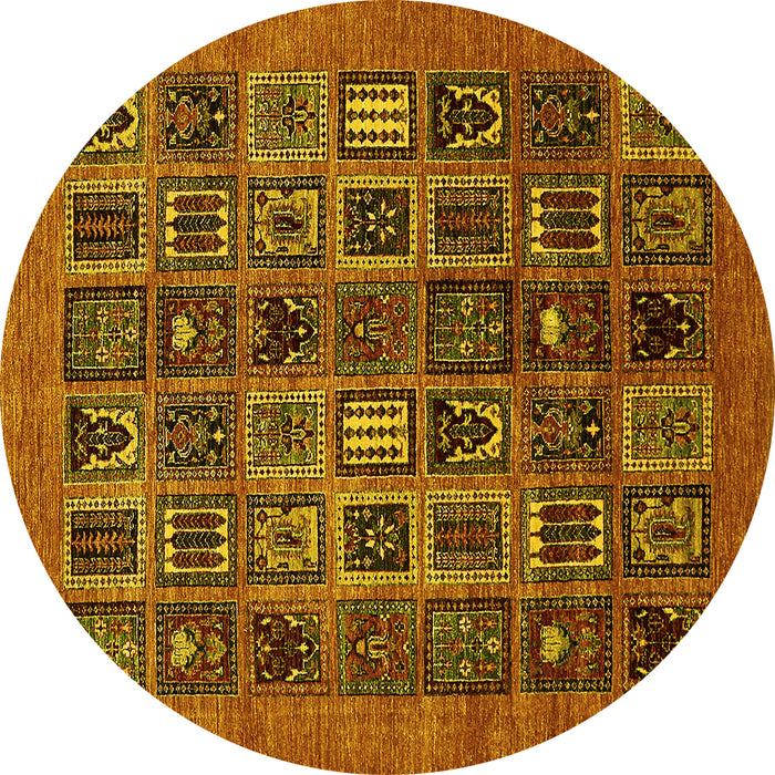 Round Abstract Yellow Modern Rug, abs609yw