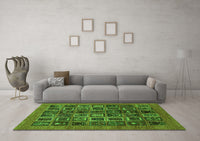 Machine Washable Abstract Green Modern Rug, wshabs609grn