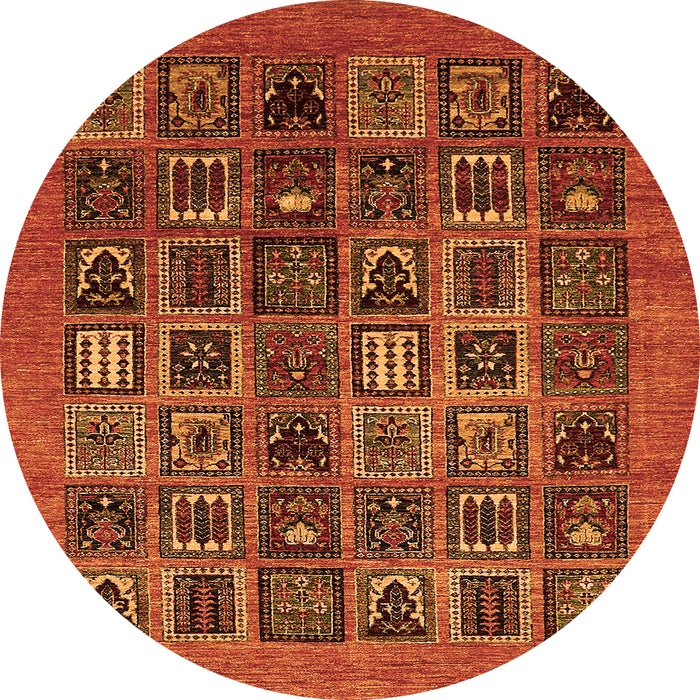 Round Machine Washable Abstract Orange Modern Area Rugs, wshabs609org