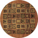 Round Machine Washable Abstract Brown Modern Rug, wshabs609brn