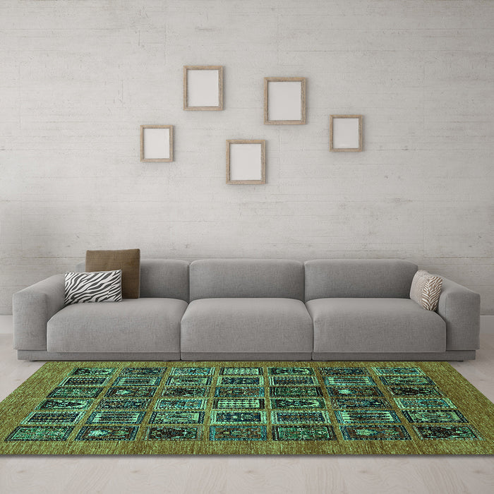 Machine Washable Abstract Turquoise Modern Area Rugs in a Living Room,, wshabs609turq