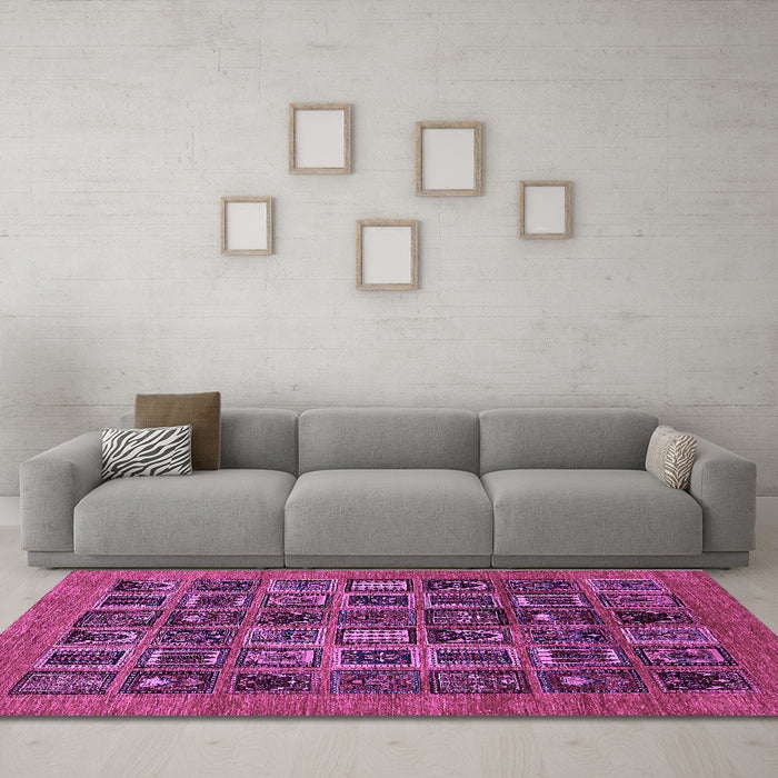 Machine Washable Abstract Purple Modern Area Rugs in a Living Room, wshabs609pur