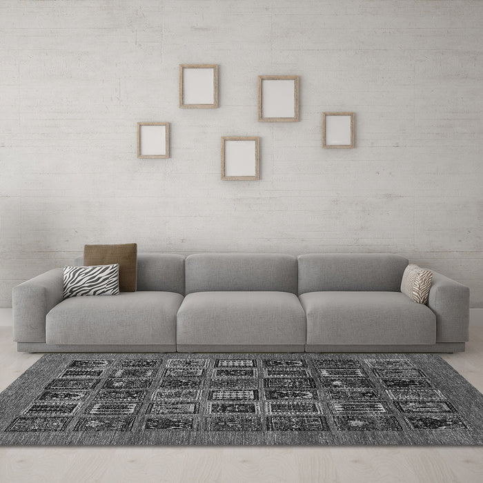 Machine Washable Abstract Gray Modern Rug in a Living Room,, wshabs609gry