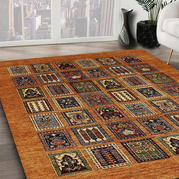 Abstract Saffron Red Modern Rug in Family Room, abs609