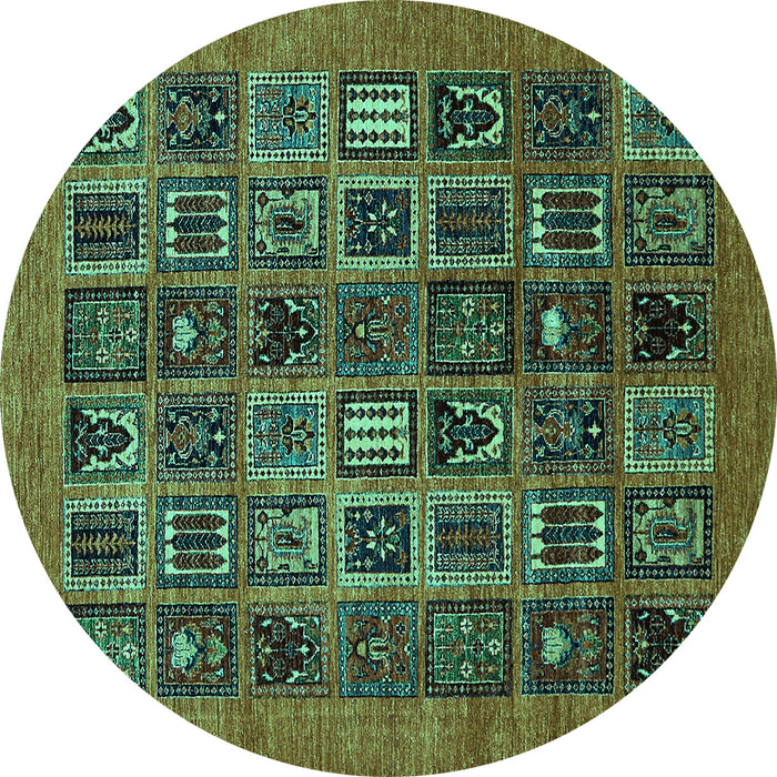 Round Abstract Turquoise Modern Rug, abs609turq