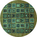 Round Abstract Turquoise Modern Rug, abs609turq