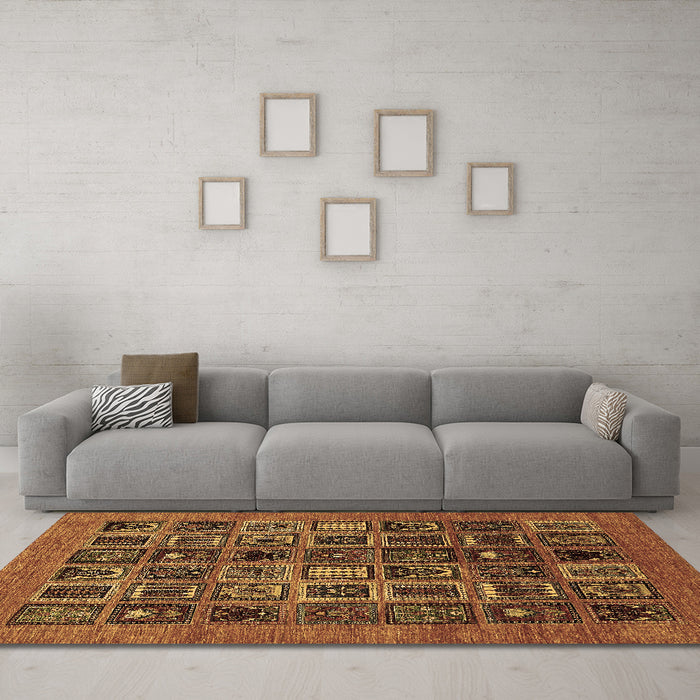 Machine Washable Abstract Brown Modern Rug in a Living Room,, wshabs609brn