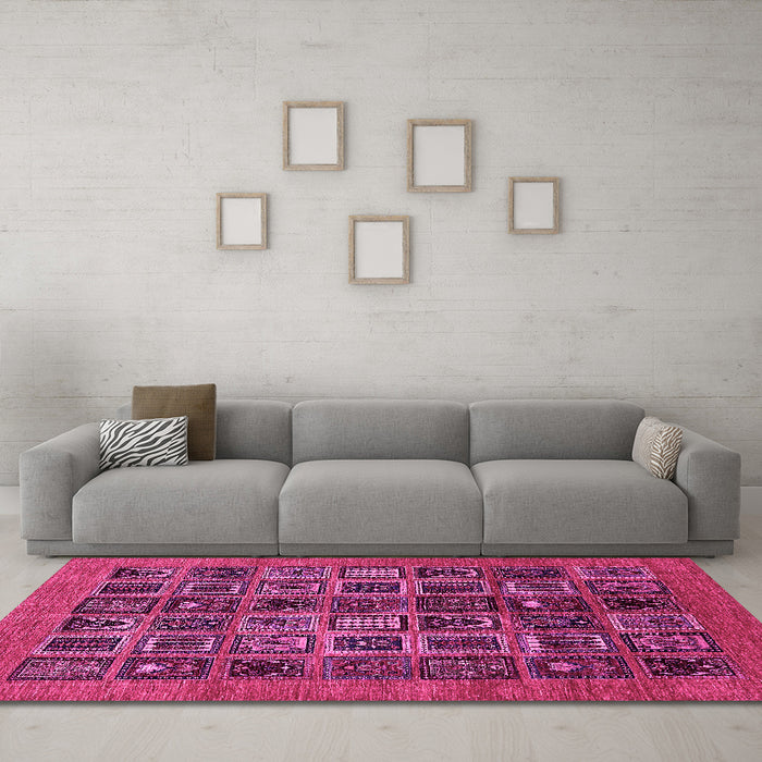 Machine Washable Abstract Pink Modern Rug in a Living Room, wshabs609pnk