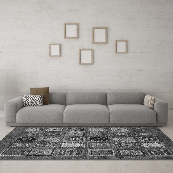 Machine Washable Oriental Gray Modern Rug in a Living Room,, wshabs610gry