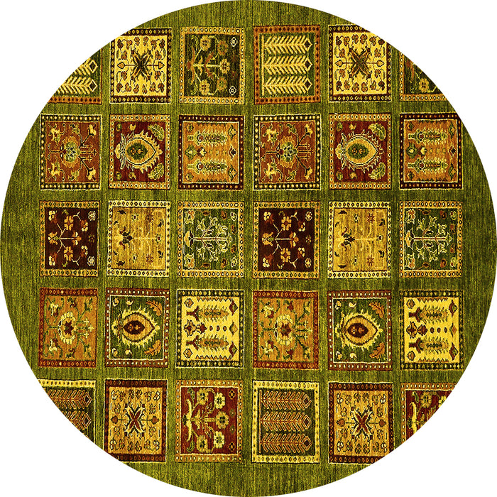 Round Machine Washable Oriental Yellow Modern Rug, wshabs610yw