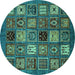 Round Machine Washable Oriental Turquoise Modern Area Rugs, wshabs610turq