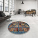 Round Machine Washable Abstract Burgundy Brown Rug in a Office, wshabs610