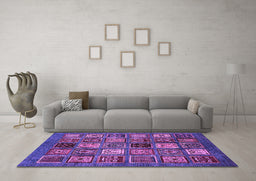 Machine Washable Oriental Purple Modern Area Rugs in a Living Room, wshabs610pur