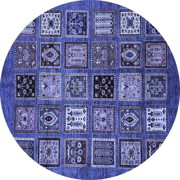 Round Machine Washable Oriental Blue Modern Rug, wshabs610blu