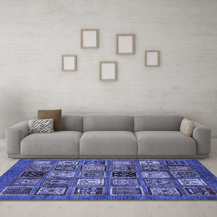 Machine Washable Oriental Blue Modern Rug in a Living Room, wshabs610blu