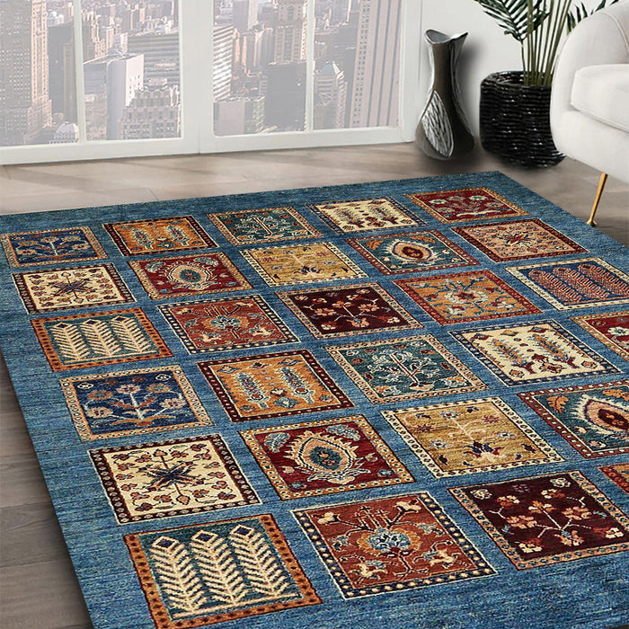 Abstract Burgundy Brown Oriental Rug in Family Room, abs610