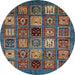 Round Abstract Burgundy Brown Oriental Rug, abs610