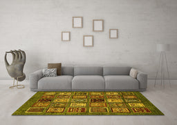 Machine Washable Oriental Yellow Modern Rug in a Living Room, wshabs610yw