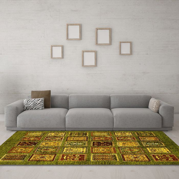 Machine Washable Oriental Yellow Modern Rug in a Living Room, wshabs610yw