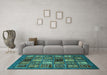 Machine Washable Oriental Turquoise Modern Area Rugs in a Living Room,, wshabs610turq