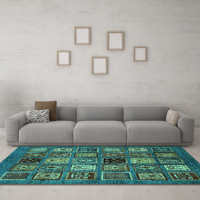 Machine Washable Oriental Turquoise Modern Area Rugs in a Living Room,, wshabs610turq