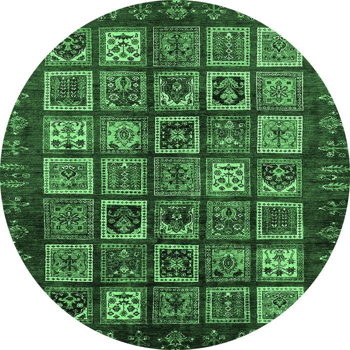 Round Machine Washable Abstract Emerald Green Modern Area Rugs, wshabs611emgrn