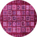 Round Machine Washable Abstract Pink Modern Rug, wshabs611pnk