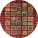 Round Machine Washable Abstract Tomato Red Rug, wshabs611