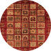 Round Machine Washable Abstract Orange Modern Area Rugs, wshabs611org