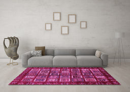 Machine Washable Abstract Pink Modern Rug in a Living Room, wshabs611pnk
