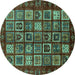 Round Abstract Turquoise Modern Rug, abs611turq