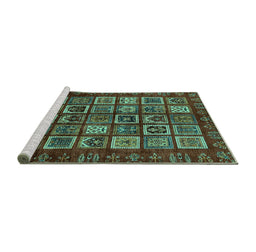 Sideview of Machine Washable Abstract Turquoise Modern Area Rugs, wshabs611turq