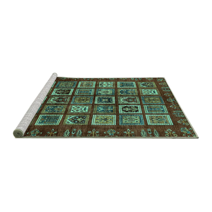 Sideview of Machine Washable Abstract Turquoise Modern Area Rugs, wshabs611turq