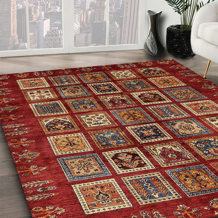 Abstract Red Modern Rug in Family Room, abs611