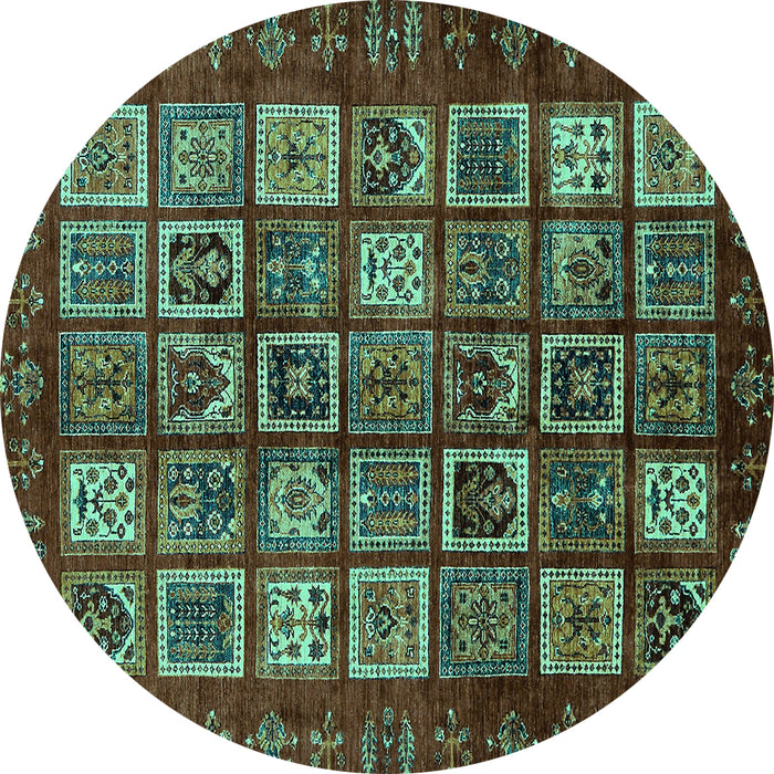 Round Machine Washable Abstract Turquoise Modern Area Rugs, wshabs611turq