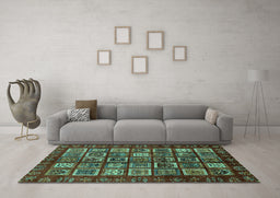 Machine Washable Abstract Turquoise Modern Area Rugs in a Living Room,, wshabs611turq